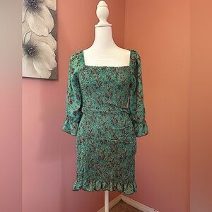 Ditsy floral Smocked puff sleeve  floral grunge cottagecore mini dress NWT M